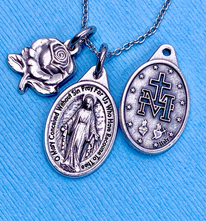 Our Lady of the Miraculous Medal Necklace Miraculous Necklace Miraculous Rose Medal Stainless Steel Chain Choice Gift Box