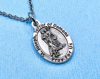 St. Joseph Terror of Demons, Mens 1.5 Inch Crucifix, Saint Joseph