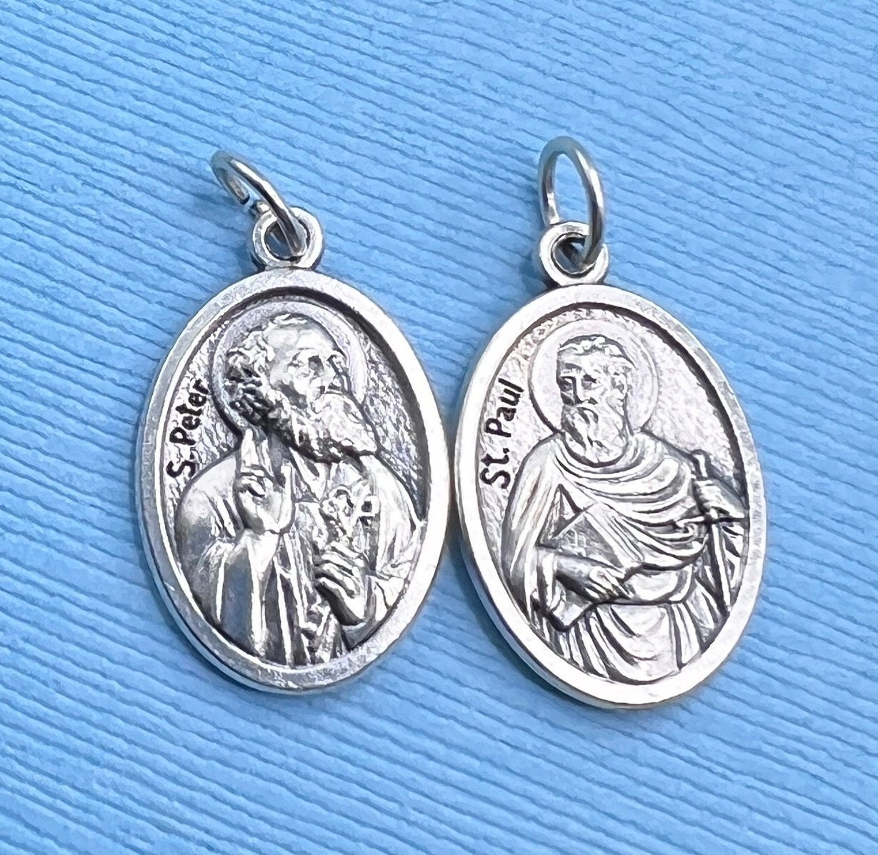Saint Peter Medal Saint Paul Medal Patron Saint Locksmiths Bridge Builders Butchers Fishermen Locksmiths as St Peter Holds Keys to Heaven