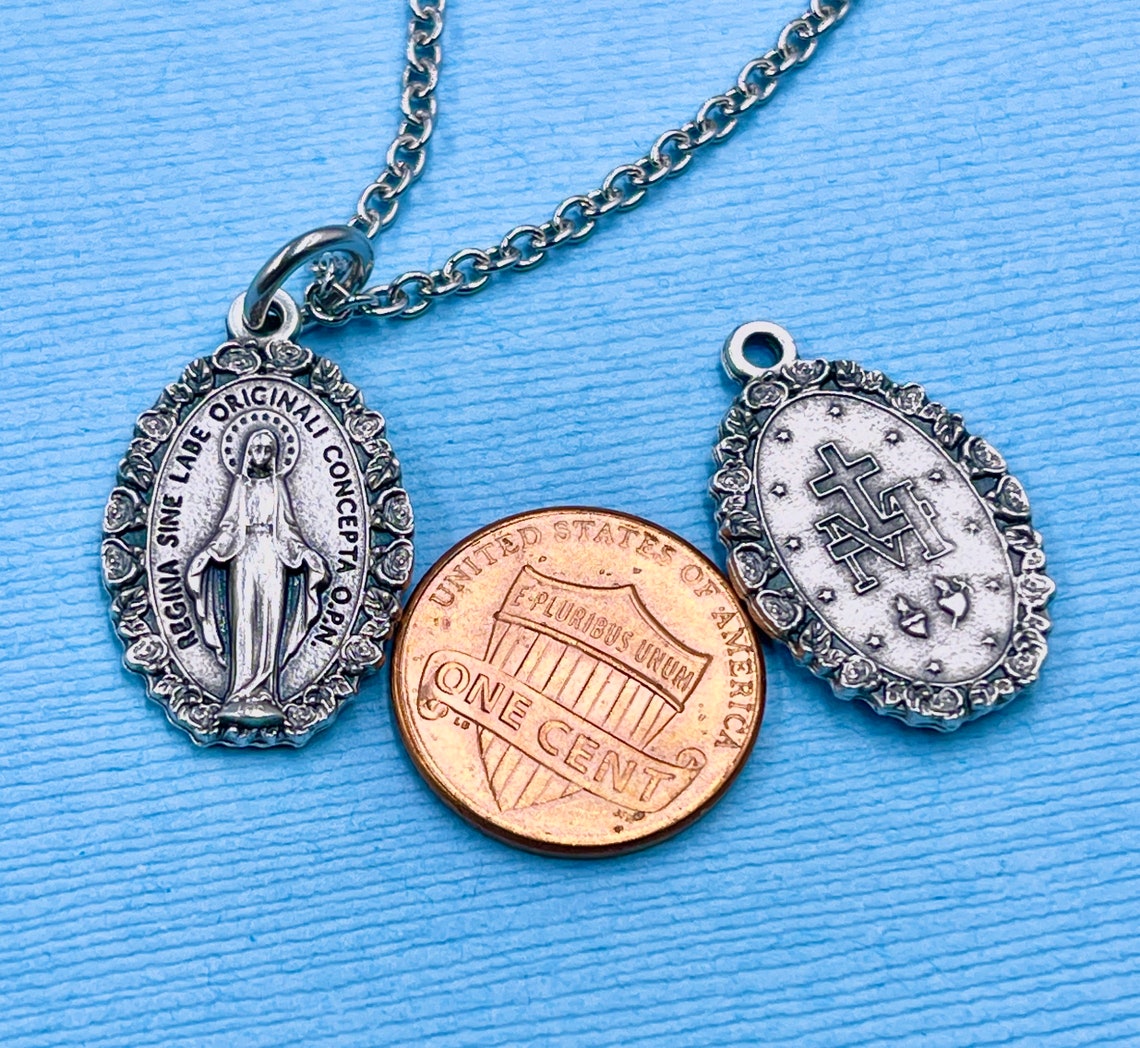 Our Lady of the Miraculous Necklace Miraculous Medal With Rose - Etsy