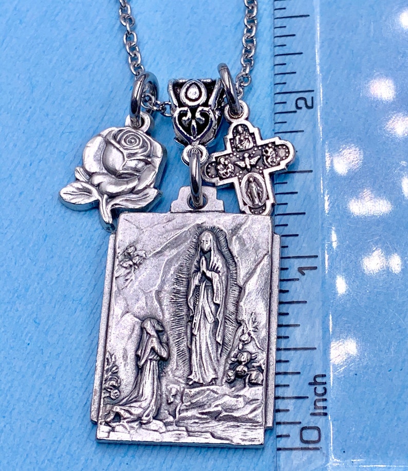 Our Lady of Lourdes Necklace Miraculous Rose Medal Four Way | Etsy