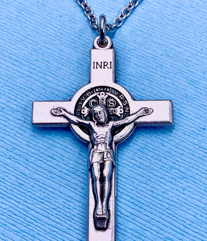 Large St Benedict Necklace St Benedict Crucifix Necklace St Etsy