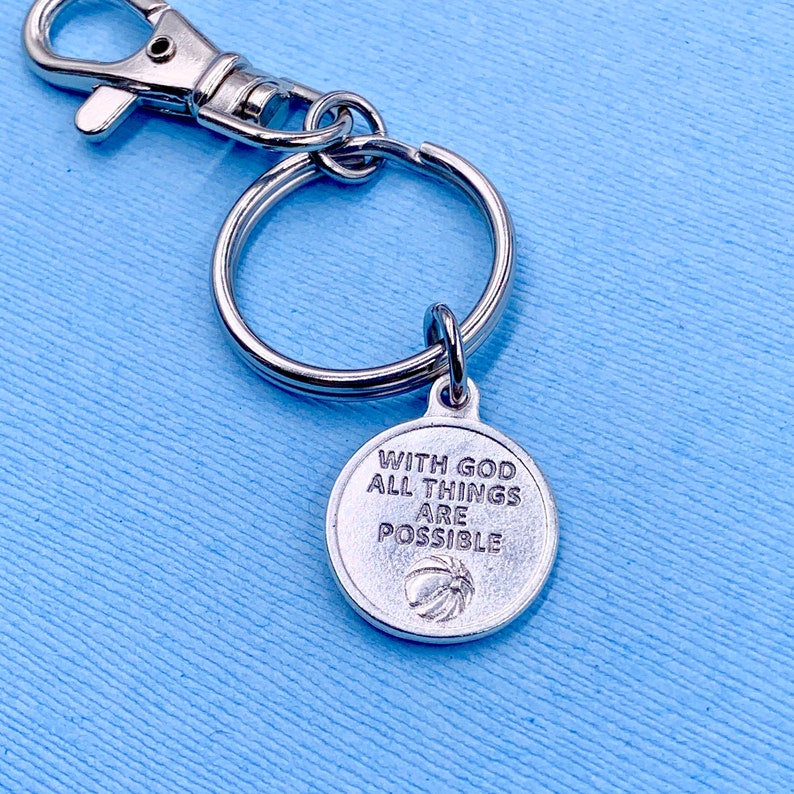 Basketball,St Sebastian Key Ring St Sebastian Basketball Medal,With God All Things Are Possible Basketball Medal Key Ring Clip On
