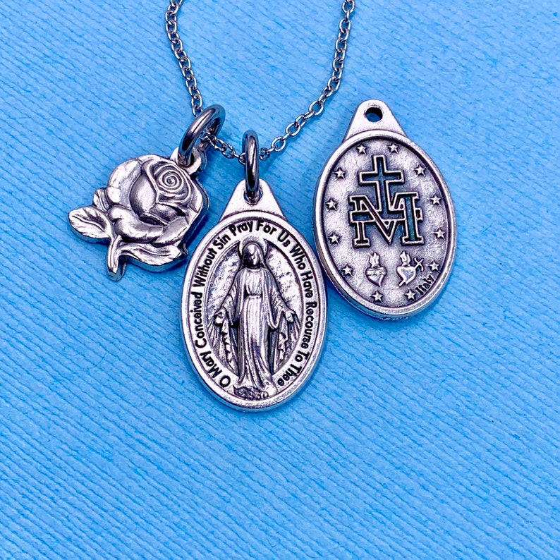 Our Lady of the Miraculous Medal Necklace Miraculous Necklace Miraculous Rose Medal Stainless Steel Chain Choice Gift Box