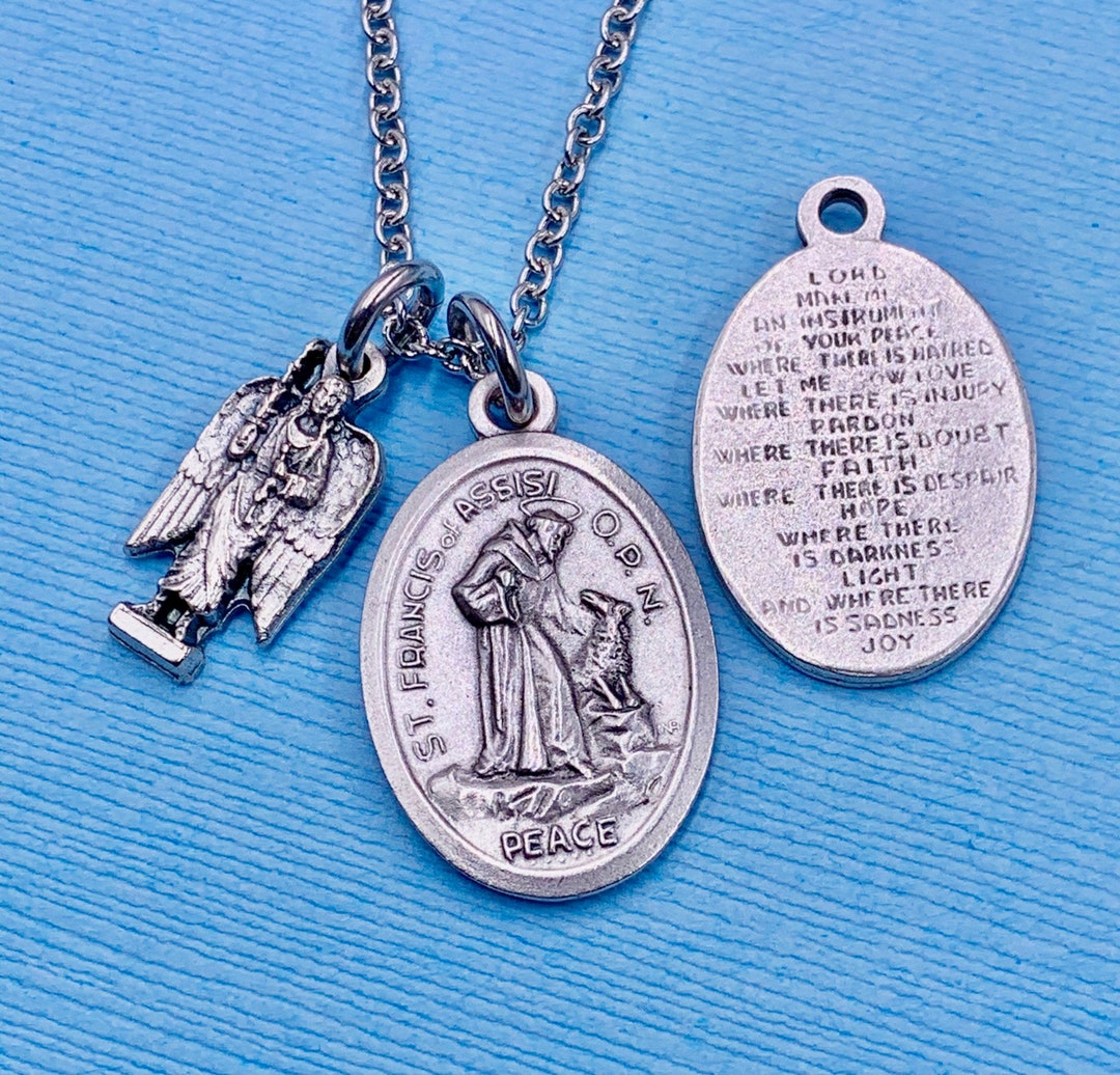 St Francis Necklace St Francis Serenity Medal St Francis Peace Etsy