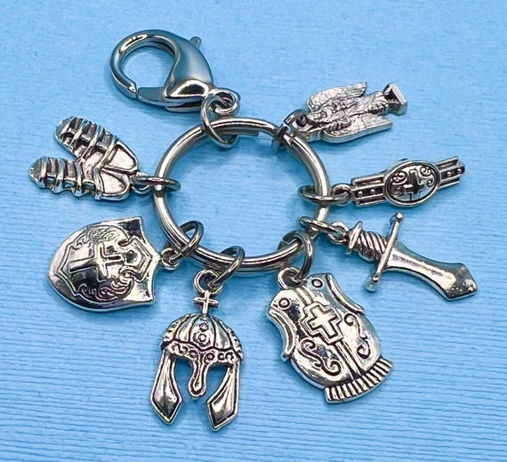 Full Armor of God Charm Key Ring Archangel Michael Key Ring Ephesians Scripture Key Ring Clip On Key Ring JV