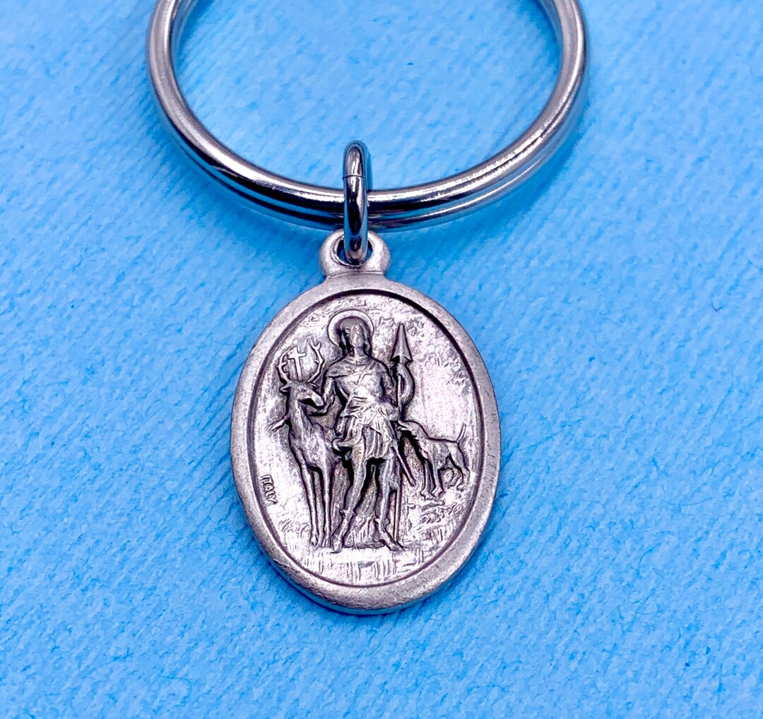 St Hubert Key Ring Patron St of Hunters Mathematicians Opticians Metalworkers St Hubert Medal St