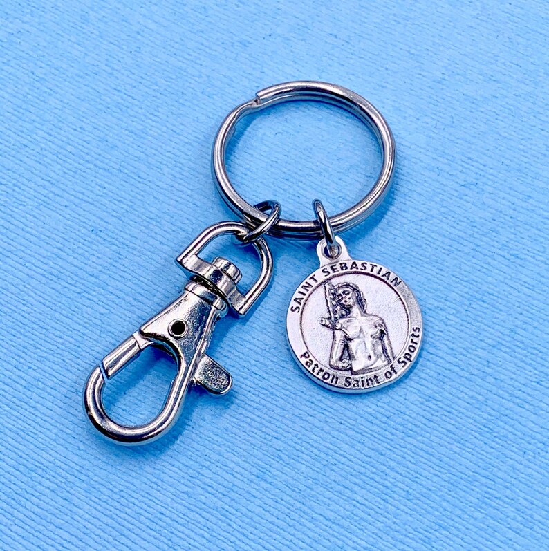 Basketball,St Sebastian Key Ring St Sebastian Basketball Medal,With God All Things Are Possible Basketball Medal Key Ring Clip On