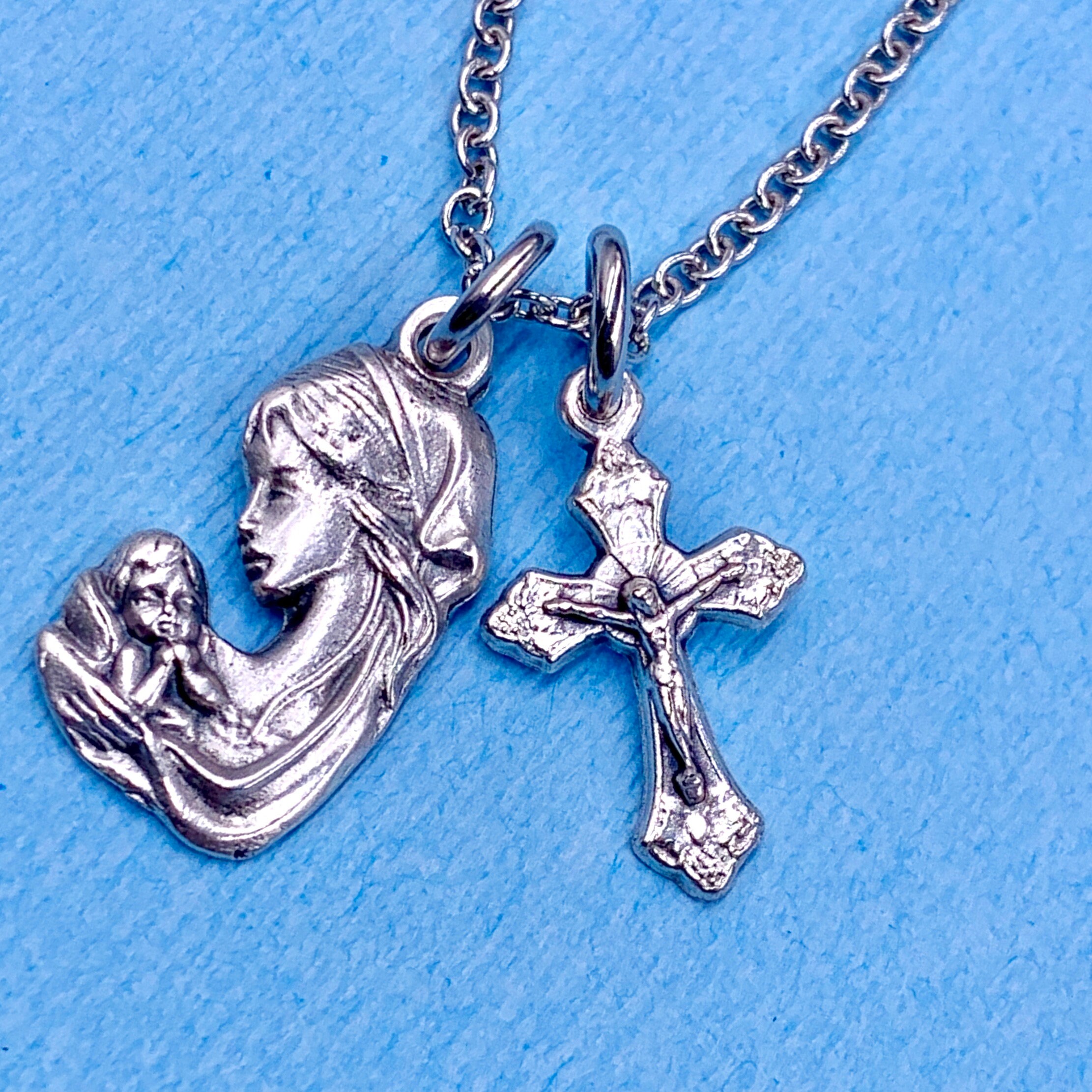 Mary and Baby Jesus Necklace Crucifix Necklace Catholic Etsy