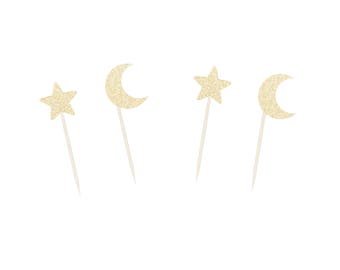 Moon & Star Cupcake Toppers Picks Baby Shower Decor Set of 6