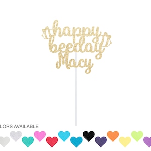 Custom Happy Beeday Birthday Cake Topper - Bee Birthday Cake Topper - Personalized Glitter Topper