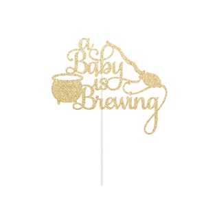 A Baby is Brewing Cake Topper Halloween Baby Shower Topper Witch Baby Shower Sign Centerpiece Cauldron Broom