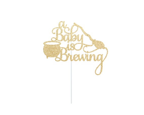A Baby is Brewing Cake Topper Halloween Baby Shower Topper Witch Baby Shower Sign Centerpiece Cauldron Broom Il_570xn