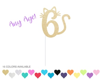 Glitter Cat Birthday Cake Topper - Any Age Kitty Party Decor
