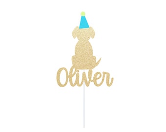 Decorazione per torta personalizzata con glitter a forma di cane: decorazione per la festa di compleanno di un cucciolo