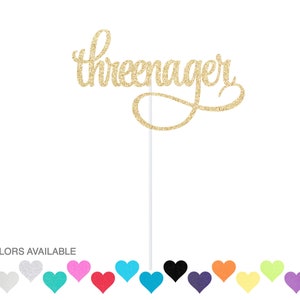 Threenager Cake Topper Third Birthday Cake Topper 3 Cake Topper Girl&#39;s Birthday Cake Topper Glitter