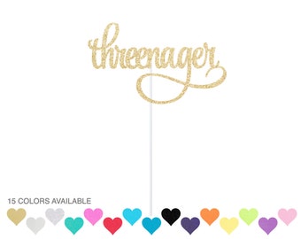 Threenager Cake Topper Third Birthday Cake Topper 3 Cake Topper Girl's Birthday Cake Topper Glitter