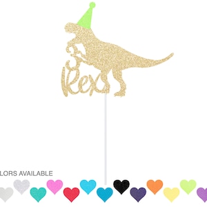 3 Rex Dinosaur Birthday Cake Topper - 3Rex - Third Birthday - Glitter Party Topper