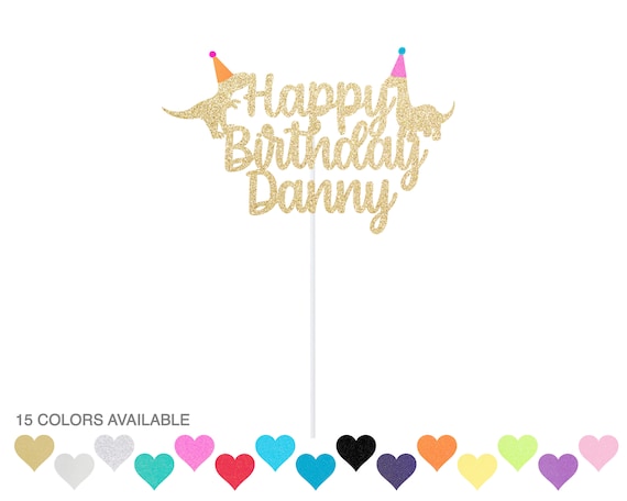 Custom Dinosaur Birthday Cake Topper - Personalized Dino Topper - Girl's or Boy's - Party Hat Il_570xn