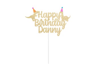 Custom Dinosaur Birthday Cake Topper - Personalized Dino Topper - Girl's or Boy's - Party Hat
