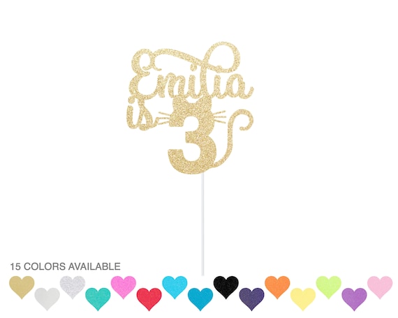 Custom Cat Birthday Cake Topper - Personalized Glitter Kitty Cake Topper Il_570xn