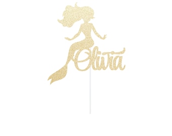 Personalized Mermaid Cake Topper, Custom Birthday Cake Topper, Glitter Mermaid Party Decoration Sign Centerpiece
