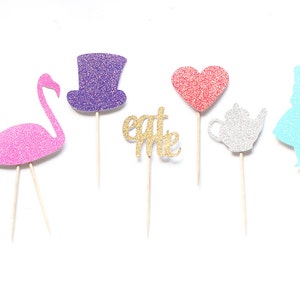 Alice’s Adventures in Wonderland Cupcake Toppers - Glitter Toppers