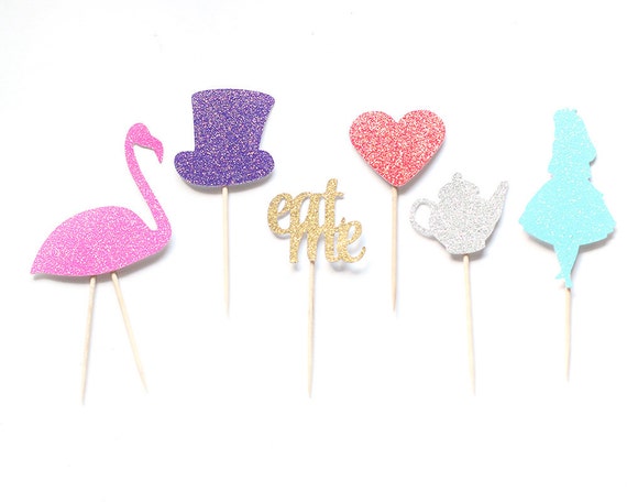 Alices Adventures In Wonderland Cupcake Toppers Glitter Etsy - roblox sugar rush flamingo code
