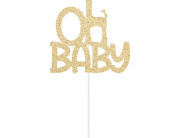 Oh Baby Cake Topper, Baby Shower, Giraffe, Safari, Sign Centerpiece Decoration