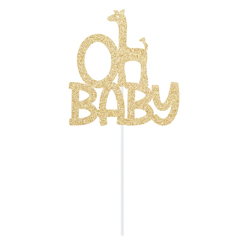 Oh Baby Cake Topper, Baby Shower, Giraffe, Safari, Sign Centerpiece Decoration image 1