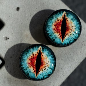 Blue dragon cat eye iris image ear wooden or clay tunnels 4,5,6,8,10,11,12,14,16,18,20-40mm;6,4,2g,0g,00g;1/4,5/16,3/8,1/2,9/16,5/8,3/4&quot;