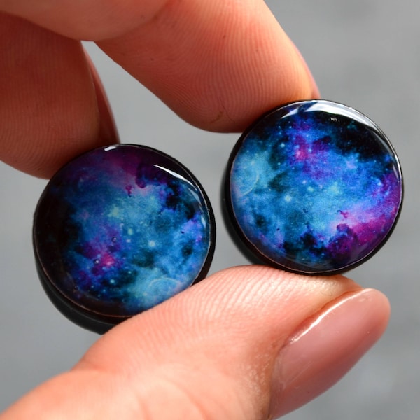 Pair Gauges Galaxy image ear wooden or clay plugs 4,5,6,8,10,12,14,16,18,20,22-40mm;6g,4g,2g,0g,00g;1/4,5/16,3/8,1/2,9/16,5/8,3/4,7/8,1 1/4"