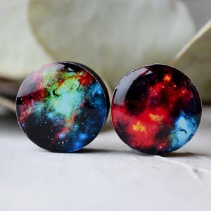 Pair plugs Galaxy image ear wood or clay Gauges 4,5,8,10,12,14,16,18,20,22,25-40mm;6g,4g,2g,0g,00g;1/4,5/16,3/8,1/2,9/16,5/8,3/4,7/8,1 1/4&quot;