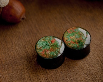Green galaxy ear plugs painted wood or clay gauges;4,5,6,8,10,12,14,16,18,20,22,25-40mm;6g,4g,2g,0g,00g;1/4,5/16,3/8,1/2,9/16,5/8,3/4,7/8,1"
