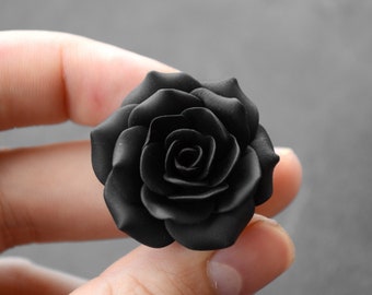 Black Rosebud flowers plugs,Wedding tunnels,Bride gauge,8,10,12,14,16,18,20,22,24-30mm;2g,0g,00g;5/16",3/8",1/2",9/16",5/8",3/4",7/8",1 1/4"