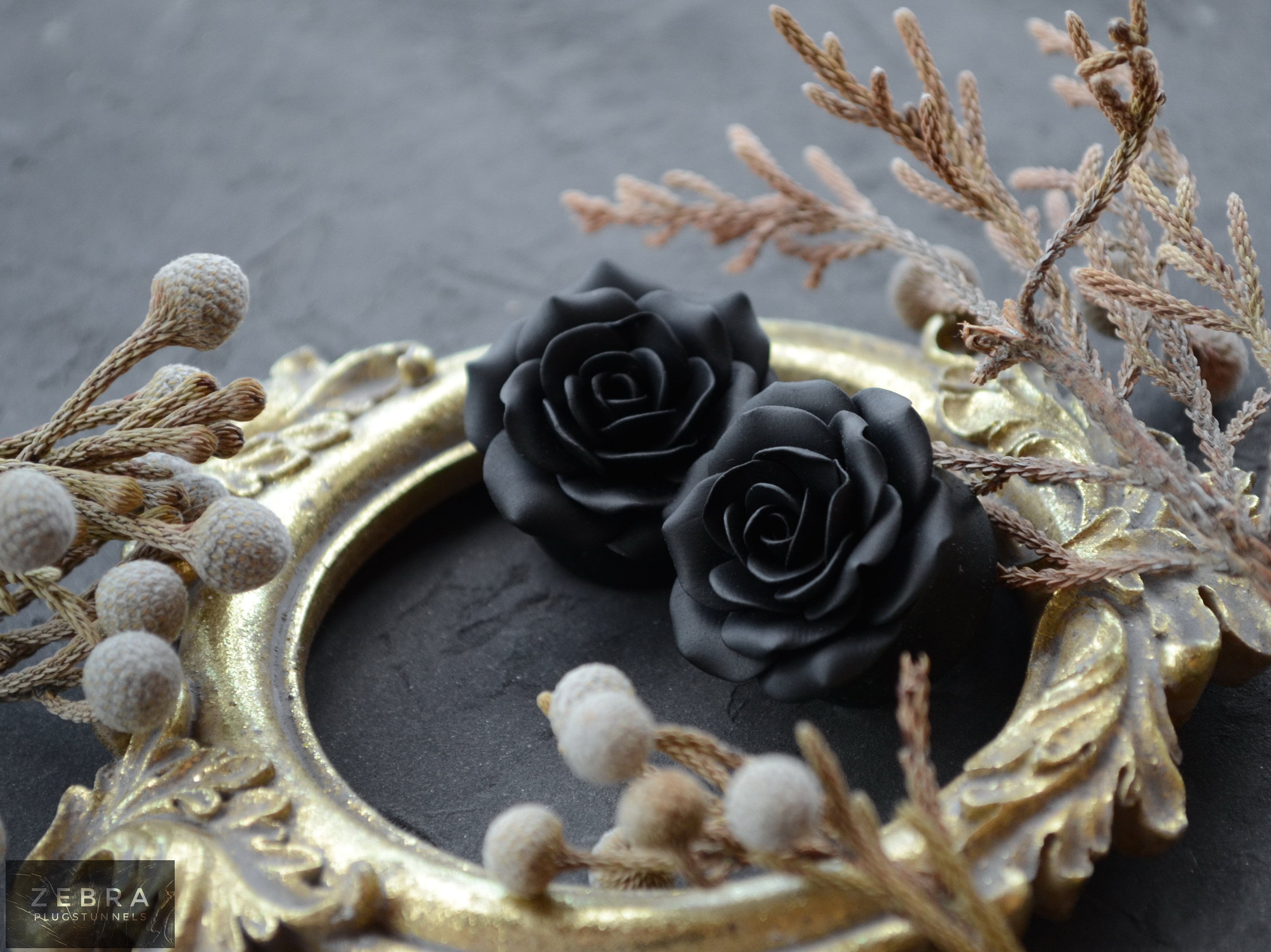 Black Rosebud flowers plugsWedding tunnelsBride Etsy