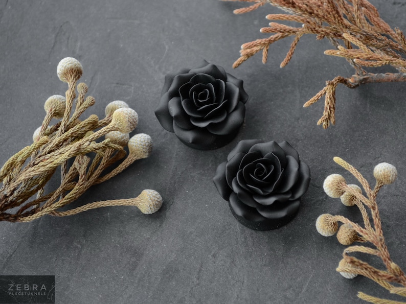 Black Rosebud Flowers Plugswedding Tunnelsbride Etsy