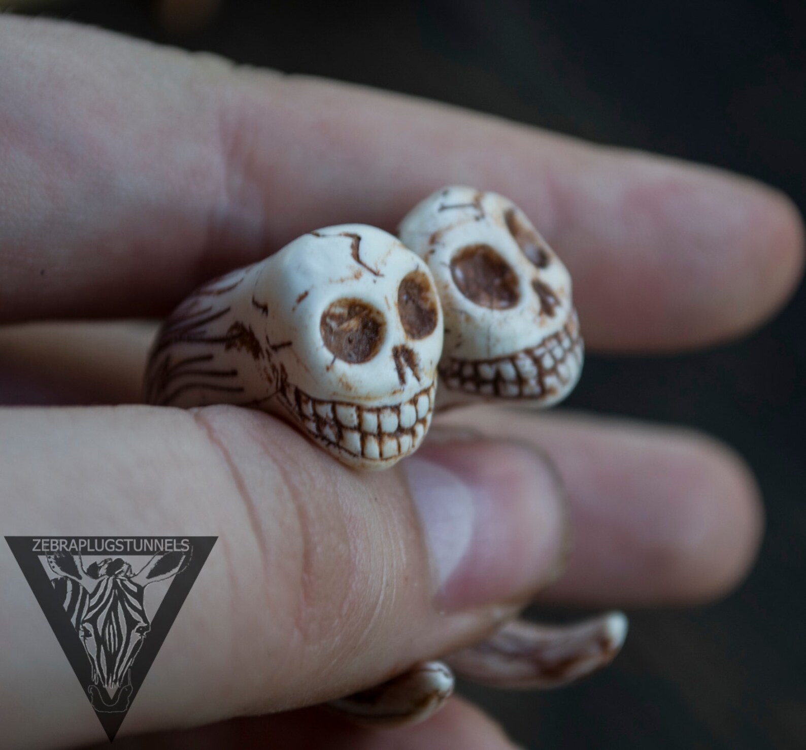 Bone skull gauges ear hanging plugsPolymer clay gaugesCustom Etsy