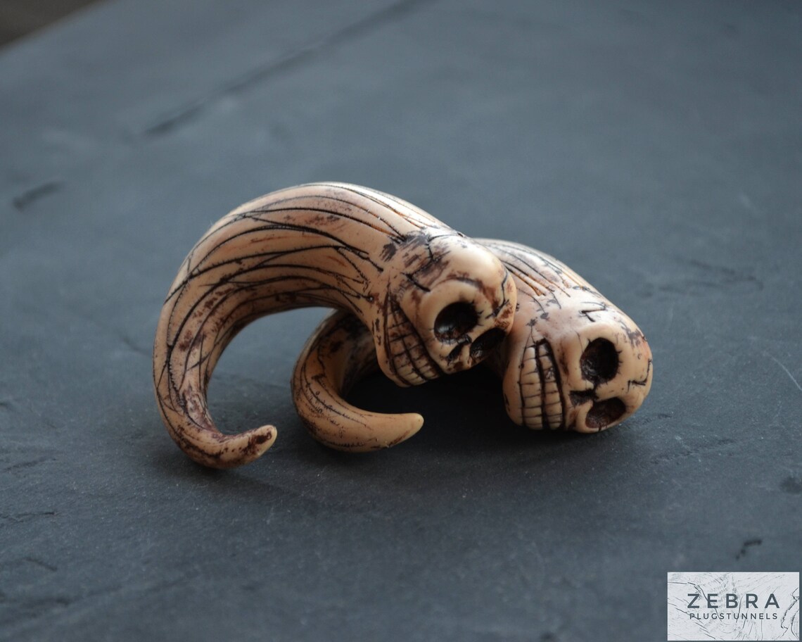 Bone skull gauges ear hanging plugsPolymer clay gaugesCustom Etsy