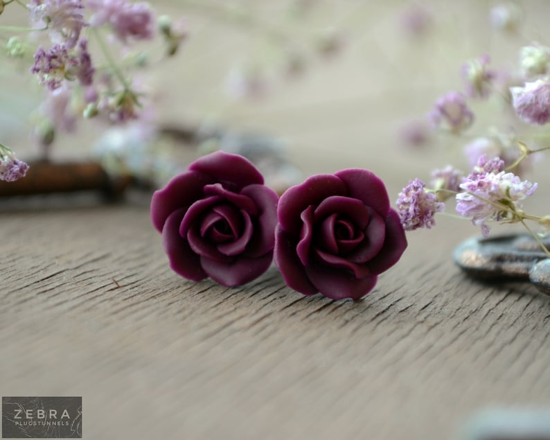 Purple Wedding plugs Rosebud flowers tunnels bridal Etsy