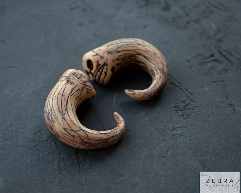 Bone skull gauges ear hanging plugsPolymer clay gaugesCustom Etsy