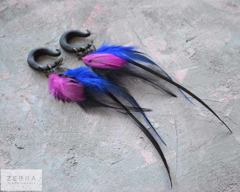 Boho feathers plugs gauges,hanger feather eriings,dangling plug,size 4,6,8,10,11,12,14,16,18,20 mm,6g,4g,2g,0g,00g,1/4,1/2,5/16,9/16,5/8,3/4 image 1