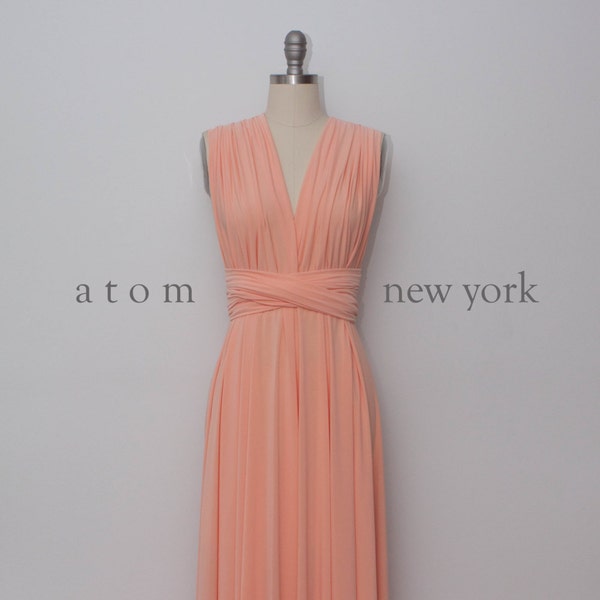 Peach LONG Floor Length Gown Maxi Infinity Dress Convertible Formal Multiway Wrap Bridesmaid Dress Evening Wedding Prom Party Transform