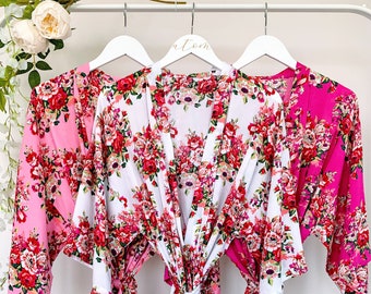 Floral Cotton Bridesmaid Robes -  Pink - Bridal Party Robes - Getting Ready Robes cheap - Kimono Robes - Wedding - Bridesmaid Gift Proposal