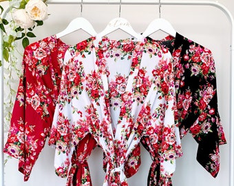 Floral Cotton Bridesmaid Robes Personalized with Initial - Bridal Robes Bridal Party Robes - Getting Ready Robes - Kimono Robe - Wedding