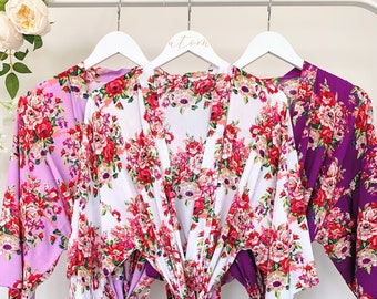 Floral Cotton Bridesmaid Robes - Bridal Party Robes cheap - Getting Ready Robes Set - Purple Kimono Robes - Wedding Personalized Initial