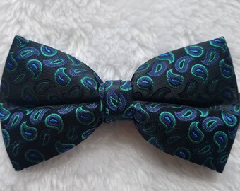 Green & Blue Water Drop Patterned Men's Bow Tie - Match with Atom Attire Dress | Wedding | Groomsmen | Best Man | Gift | Ideas for him