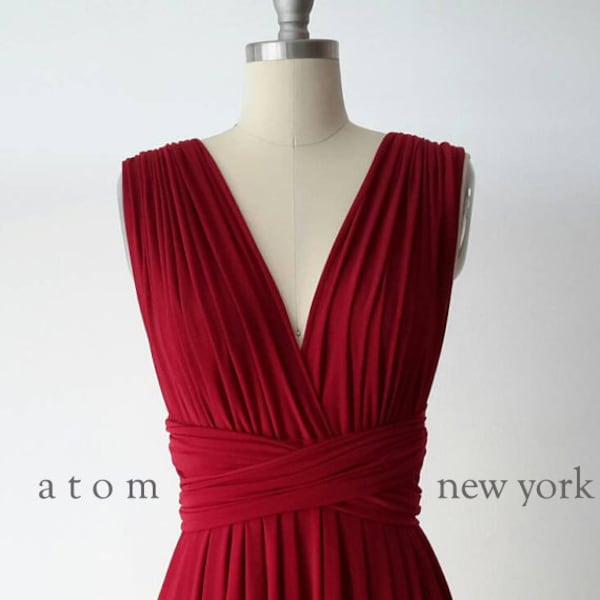 Ruby Red SHORT Infinity Dress Convertible Formal Multiway Wrap Bridesmaid Dress Dress Cocktail Evening Dress Party Weddings