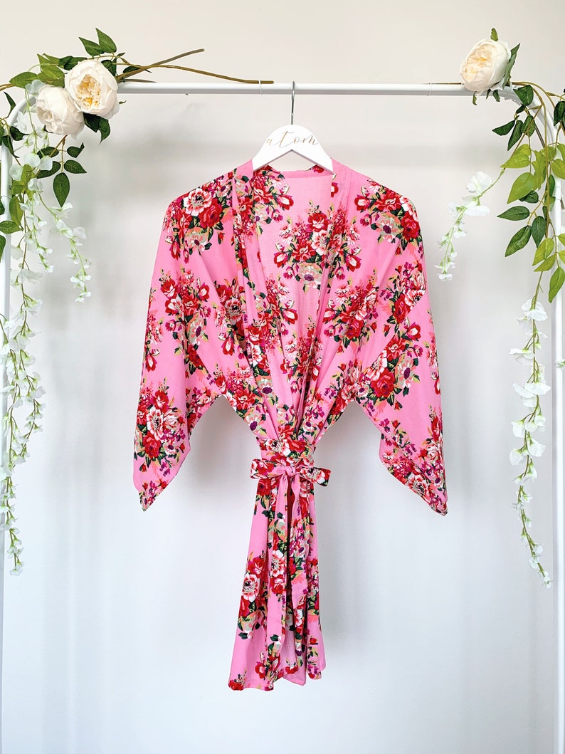 Floral Cotton Bridesmaid Robes Pink Bridal Party Robes - Etsy