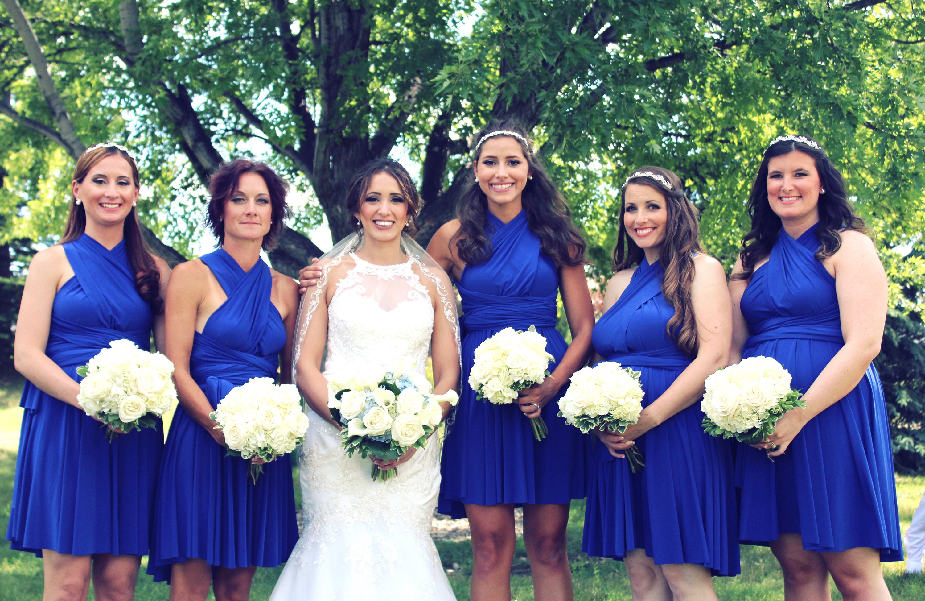 Short blue bridesmaid dresses deals
